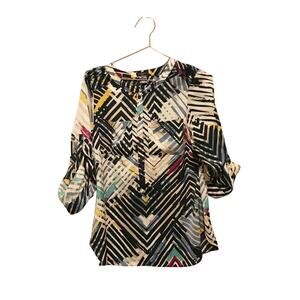 Ann Taylor multi color 1/2 button roll tab blouse size XS